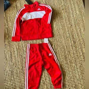 adidas® Size 24M 2-Piece Tricot Tracksuit Set in Red/White 24M